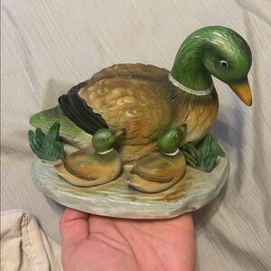 Decorative Duck Family Figurine - Green and Brown Vintage